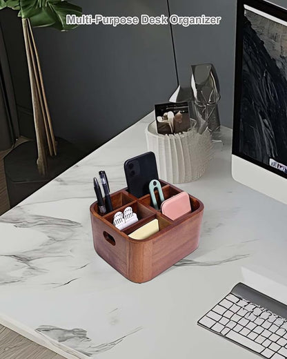 LYNG Acacia Wood Remote Control Holder Caddy, Solid Wood Organizer - Image 3