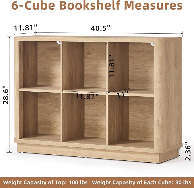 6 Cube Storage Book Shelf, Floor Standing 2-Tier Wooden Bookshelf - Image 3