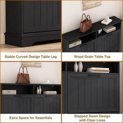 Shoe Storage Cabinet with 4 Flip Drawers, Farmhouse Modern Hidden Shoes Rack - Image 7
