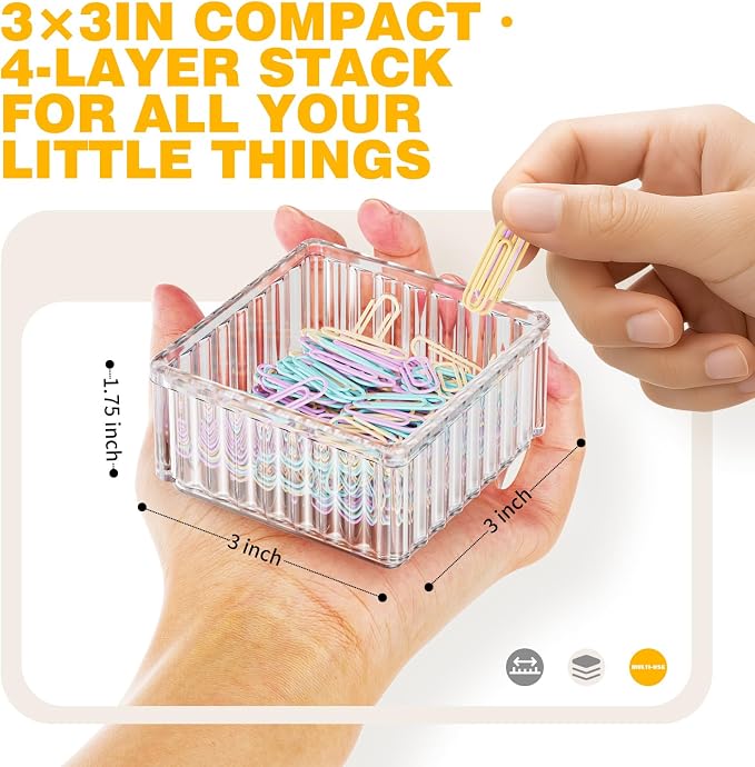 Clear Stackable Desk Organizer & Paper Clip Holder, 4 Pack - Image 4