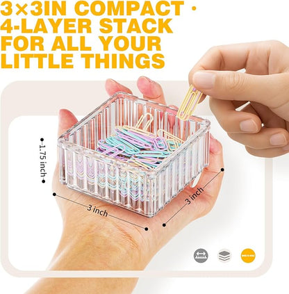 Clear Stackable Desk Organizer & Paper Clip Holder, 4 Pack - Image 4