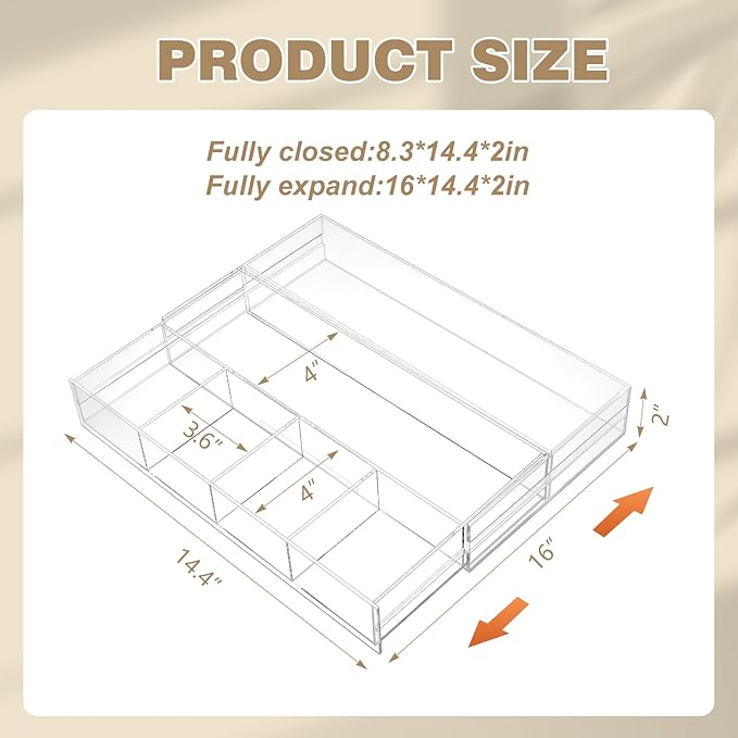 1 PC Acrylic Desk Drawer Organizer 2 Inch Height Expandable Drawer Organizer - Image 2