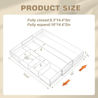 1 PC Acrylic Desk Drawer Organizer 2 Inch Height Expandable Drawer Organizer - Image 2