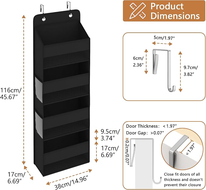 1 Pack 4-Tier Over the Door Organizer, Heavy-Duty Large Deep Pocket Hanging - Image 6