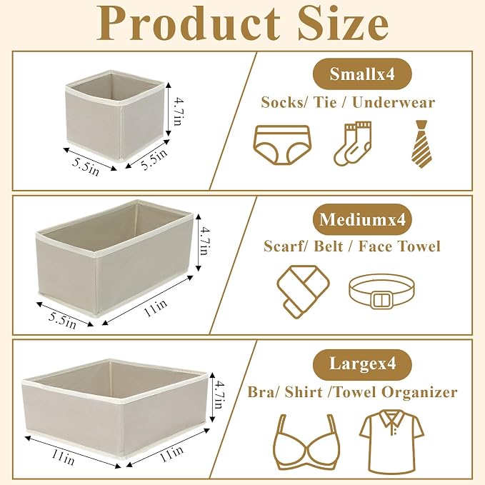 SHENLIU 12 Pack Foldable Cloth Storage Box, Drawer Organizer Clothes, Underwear - Image 2