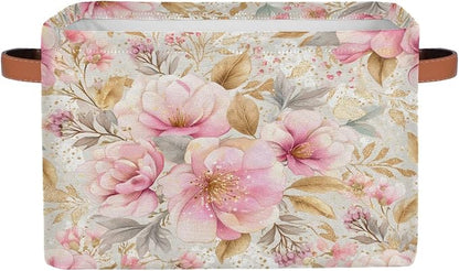 Pardick Pink Gold Flower Basket Storage Bins Large Fabric Toys Storage Cube Box by Pardick