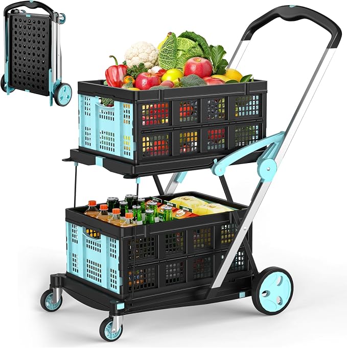 Foldable Shopping Cart, 200 lbs Capacity Grocery Cart on Wheels by Aratan