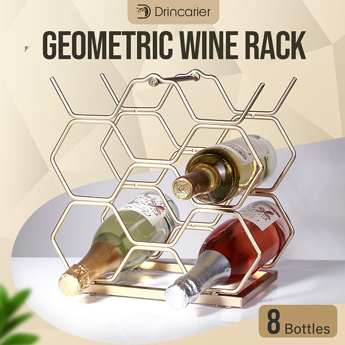 Small Wine Racks Countertop, Metal Wine Bottle Holder Modern Gold - Image 2