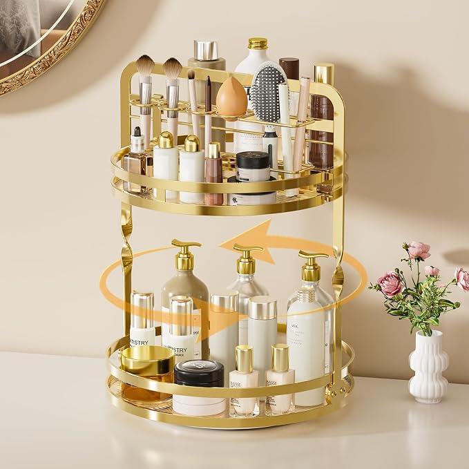 360° Rotating Makeup Organizer, 2-Tier Gold Perfume Organizer by Unknown