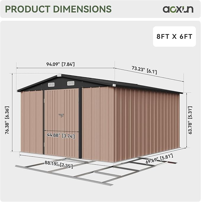Aoxun 8'x6' Outdoor Storage Shed - Image 2