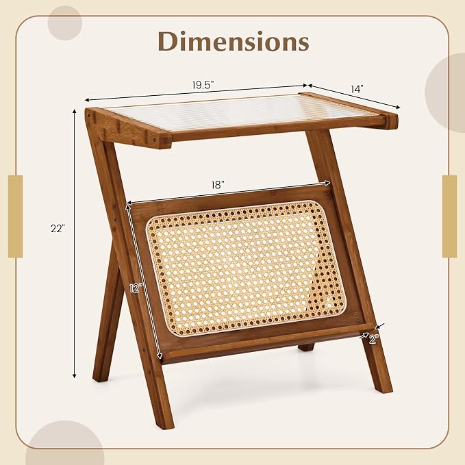 Giantex Rattan Side Table, Boho Nightstand - Image 3