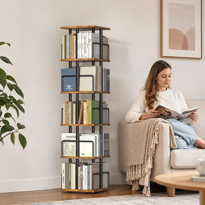 5-Tier Rotating Bookshelf, 360° Spinning Corner Bookcase - Image 2