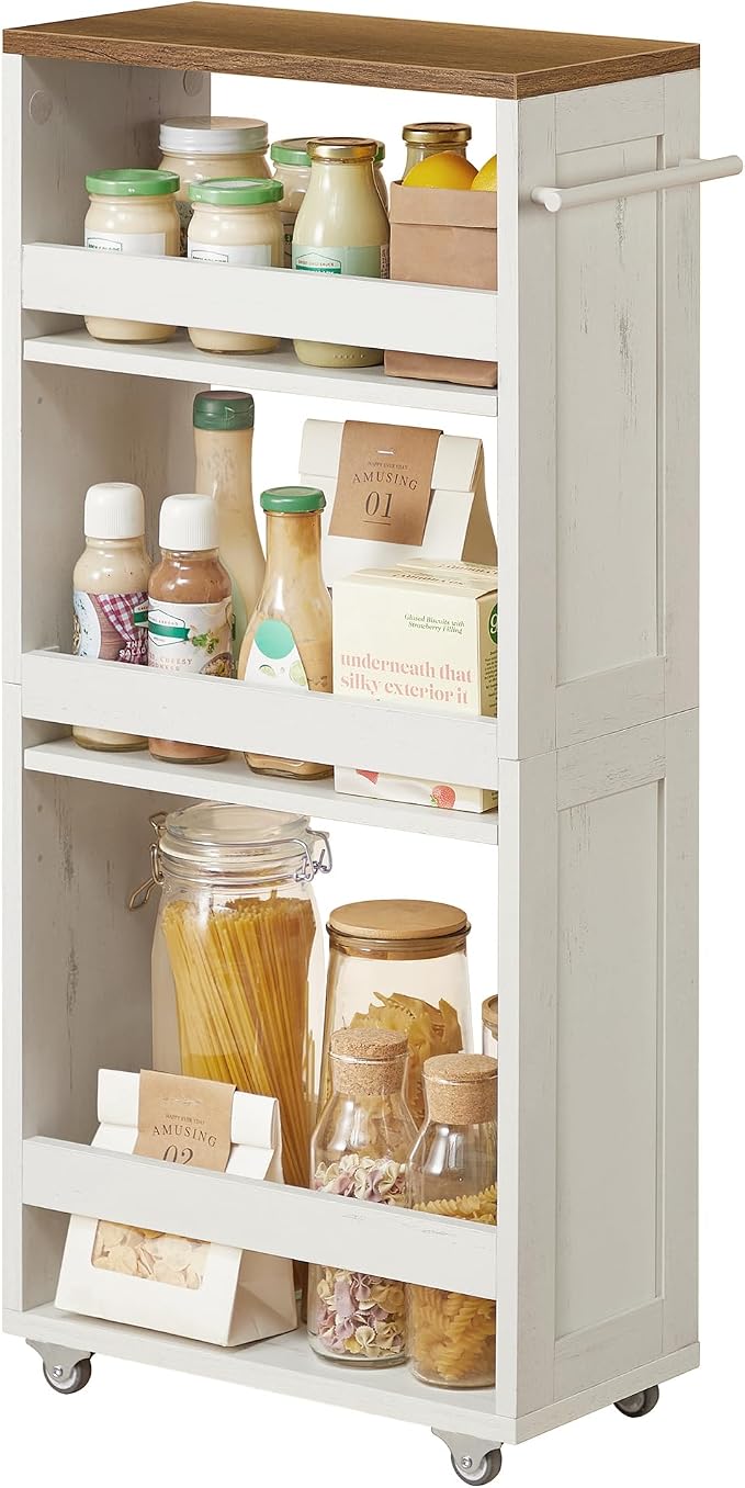 VASAGLE 4-Tier Slide-Out Storage Cart, Slim Kitchen Cart by VASAGLEbySONGMICSHOME