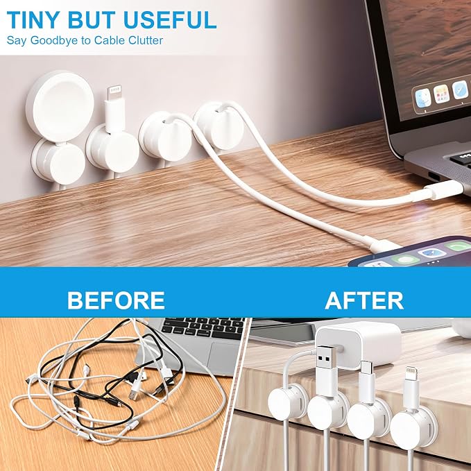 6pcs Magnetic Cord Organizer, 360° Swiveling Adhesive Cable Clips - Image 3
