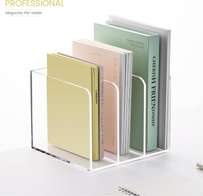 Acrylic Magazine Holder, Magazine File Holder Sorter Rack Workspace Organizers - Image 2