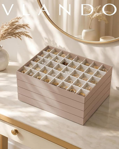 VLANDO Stackable Jewelry Tray, Drawer Organizer, 40-Grid Display, Toffee | 40 - Image 3