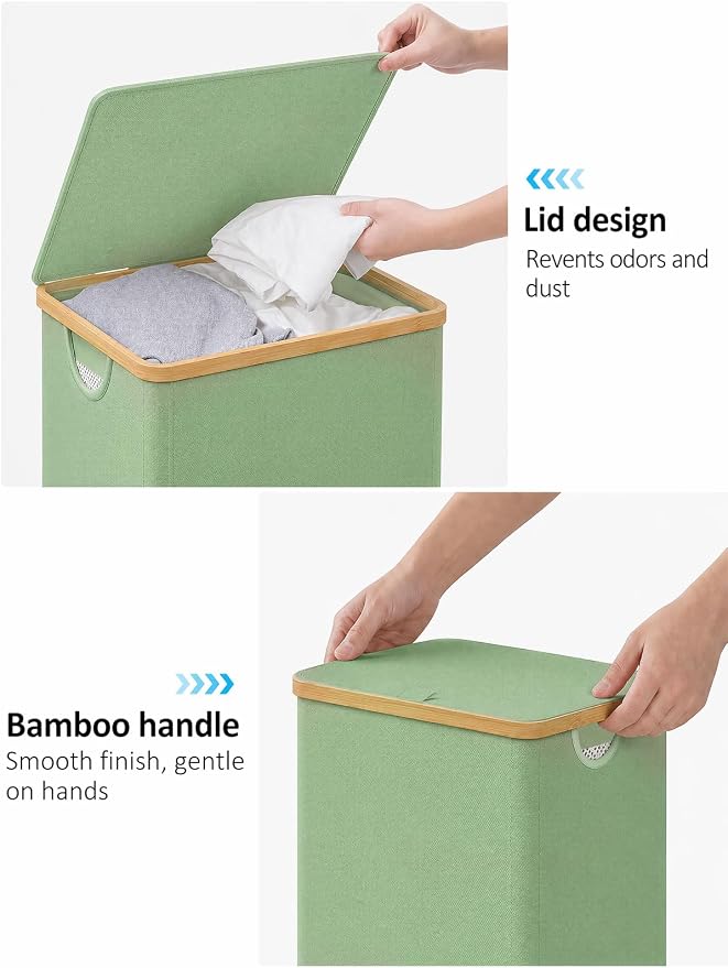 iEGrow Laundry Basket with Lid, 110L Large Laundry Hamper with Banboo Handle - Image 5