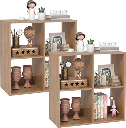 POWERSTONE 4 Cube Storage Organizer Set of 2, 2 Tier Cubby Bookshelf - Image 3