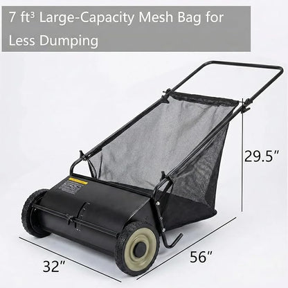 Lawn Push Sweeper, 7 Cu. Ft. Hopper Capacity, 4 Spinning Brushes, Angle & - Image 5