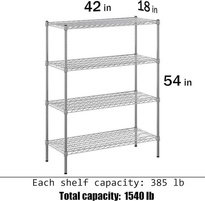 18" Deep x 42" Wide x 54" Height Wire Shelving Kit | 4-Tier | NSF Commercial - Image 3