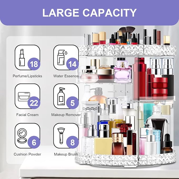 360 Rotating Makeup Organizer Large Capacity Cosmetics Organizer Beauty - Image 3