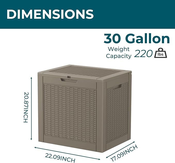 Resin Deck Box - 31 Gallon Lockable Outdoor Storage, Water-Resistant - Image 7