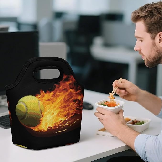 Burning Tennis Pictures Lunch Bag Cooler Bag Tote Bags | Reusable Portable - Image 5