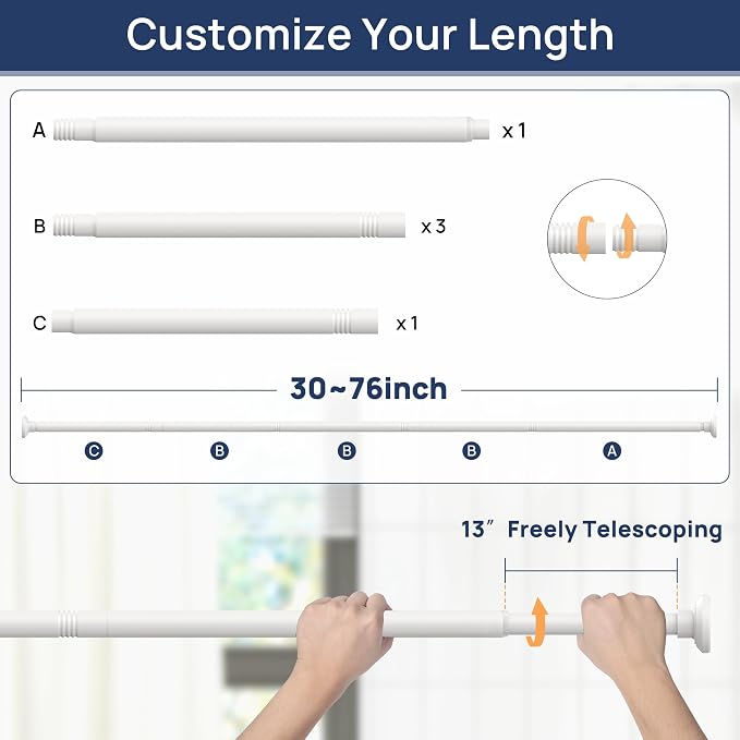 ENJOYBASICS 1" White Shower Curtain Rod, 30-76" Adjustable, Secure Tension | - Image 2
