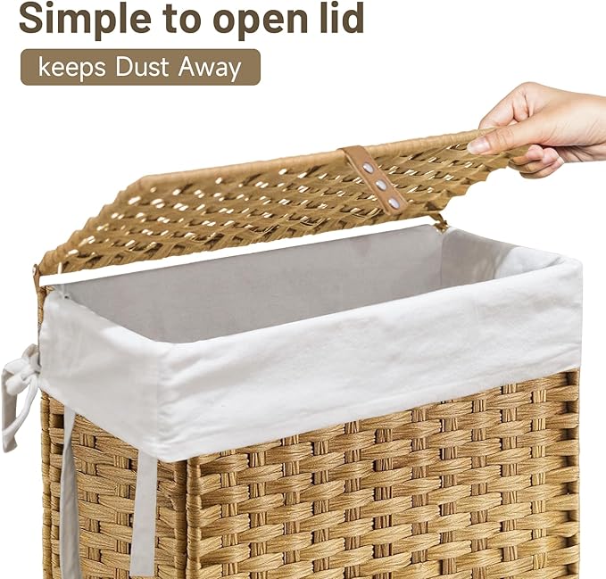 70L Slim Laundry Hamper with Lid & Wheels, 2-Park Rolling Laundry Basket with 4 - Image 5
