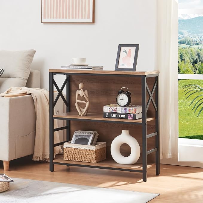 Small Bookshelf, 3 Tier Industrial Bookcase - Image 3