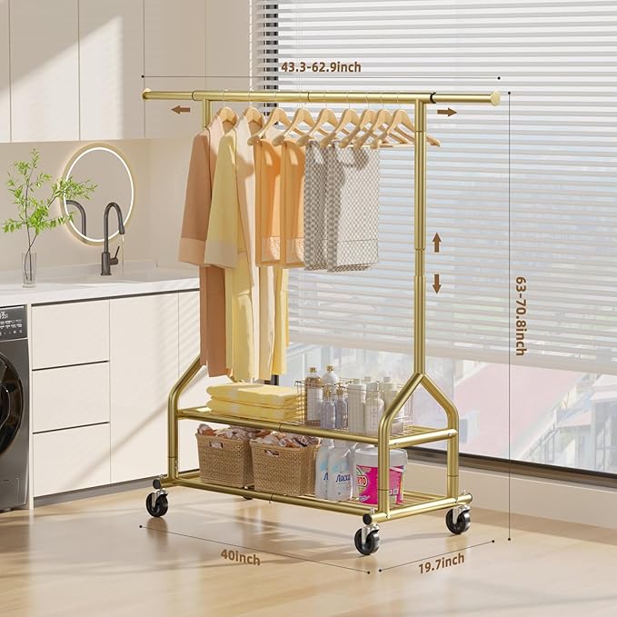 EAGMAK Heavy Duty Clothes Rack Load 556 LBS, Rolling Clothing Rack - Image 3