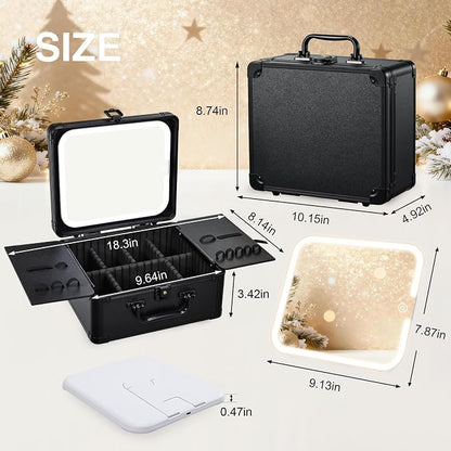 Makeup Case with Magnetic Lighted Mirror Makeup Organizer Box Travel Cosmetic - Image 9
