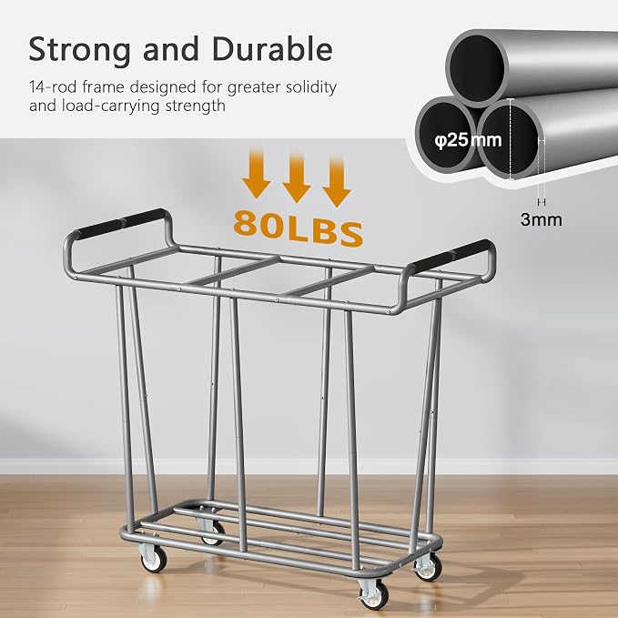 Large laundry hamper with Wheels, 360L 3 Bag Big Rolling Laundry Hamper Sorter - Image 4