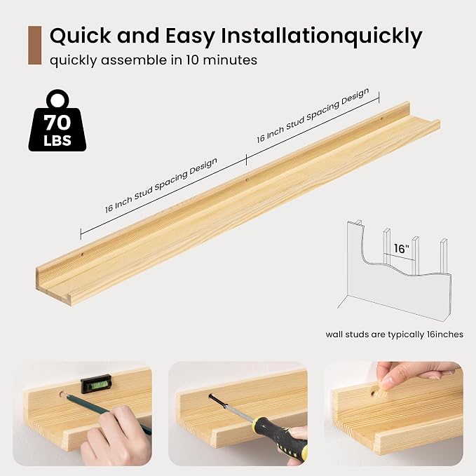 Picture Ledge Shelf, Floating Shelves Set of 2, 40 Inches Solid Wood Nursery - Image 5