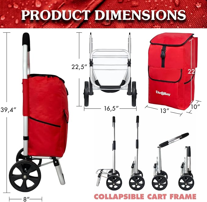 Ultra-Lightweight Red Foldable Shopping Cart - Image 2