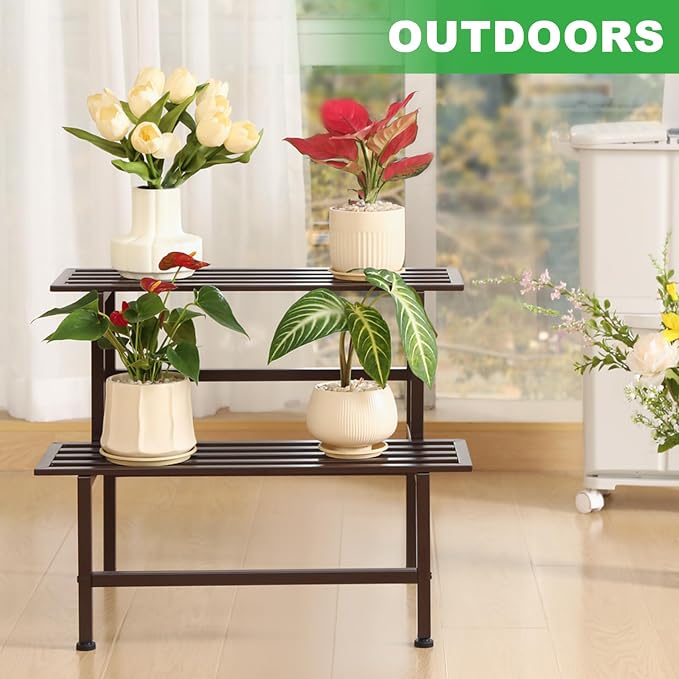 Dipion Metal Plant Stand Outdoor Plant Shelf Indoor, 2 Tier Heavy Duty Ladder - Image 5