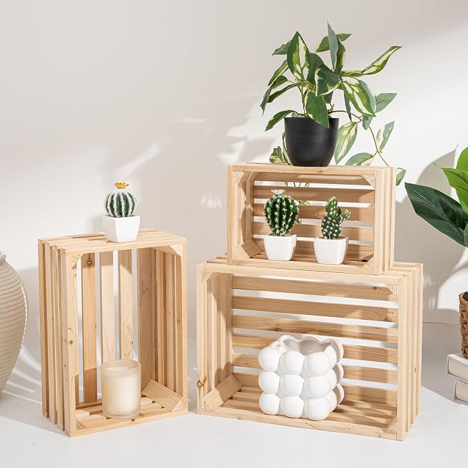 Set of 3 Nesting Wooden Storage Crates - Image 2