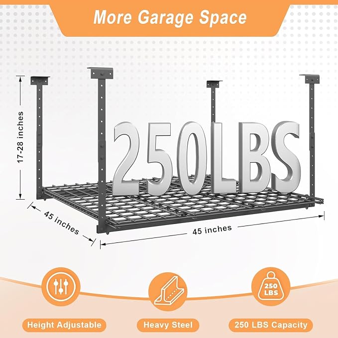 45-Inch x 45-Inch Overhead Garage Storage Rack, Heavy Duty Storage Organizer - Image 4