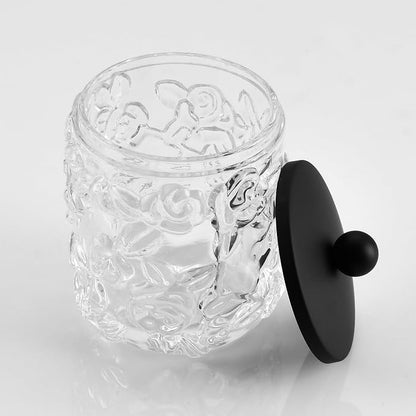 Clear Transparent Apothecary Floral Embossed Glass Jar - Image 5