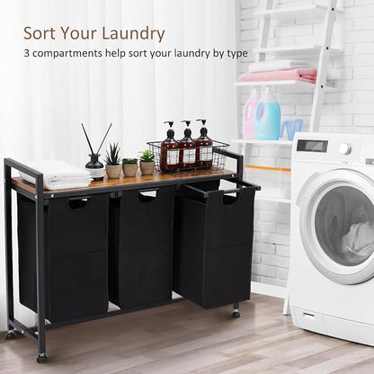 3 Section Laundry Sorter with Wheels, 130L Large Capacity Rolling Laundry Hamper - Image 6