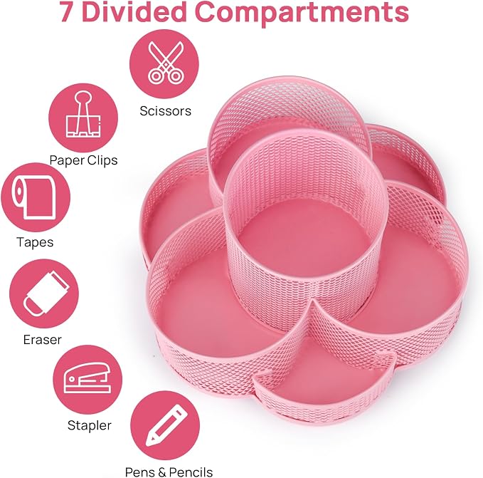 Topwey Pink Pen Holder for Desk, Rotating Pencil Holder, Cup Holder for Desk - Image 4