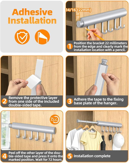 12 Inch Valet Rod for Closets Pull Out, Pull Out Rod For Hanging Clothes And - Image 6