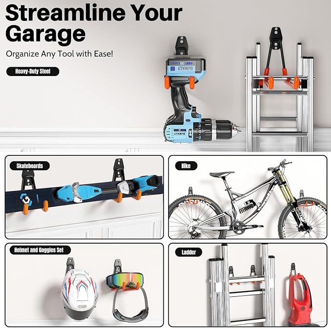 Skateboard Hooks 2-Pack Small Utility Heavy Duty Holder Garage Storage Wall - Image 5
