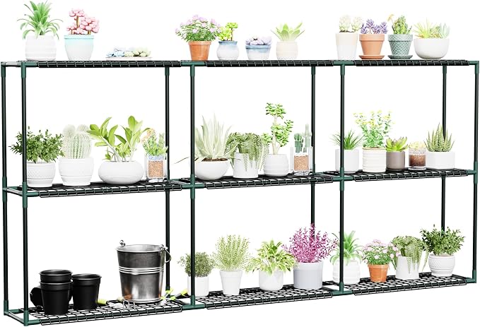 Joyside Outdoor Plant Shelves, 3 Tier 1 Pack Metal Extra-Long Stable Greenhouse by Joyside