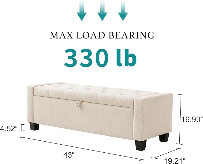 Huatean Home 43" Ottoman with Storage, Storage Ottoman Bench with Safety Hinge - Image 2