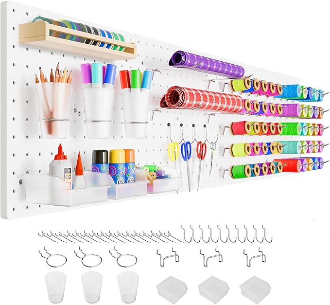 FZK Peg Board, Includes 4 White Pegboard and Accessories, Plastic Peg Board by FZK