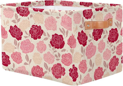 Pardick Roses Pink Flower Basket Storage Bins Large Fabric Toys Storage Cube Box - Image 2