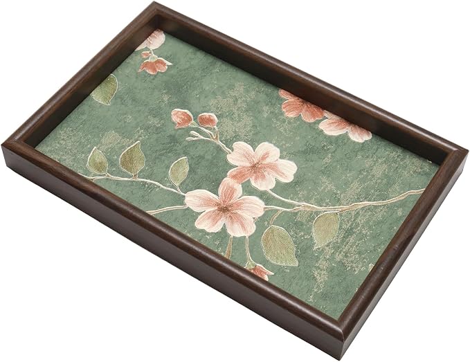 Wooden Valet Tray with Floral Base, EDC Catch All Tray Nightstand Entryway by Unknown
