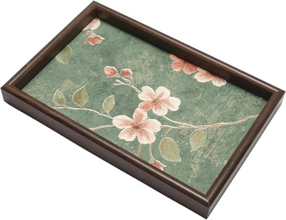 Wooden Valet Tray with Floral Base, EDC Catch All Tray Nightstand Entryway by Unknown