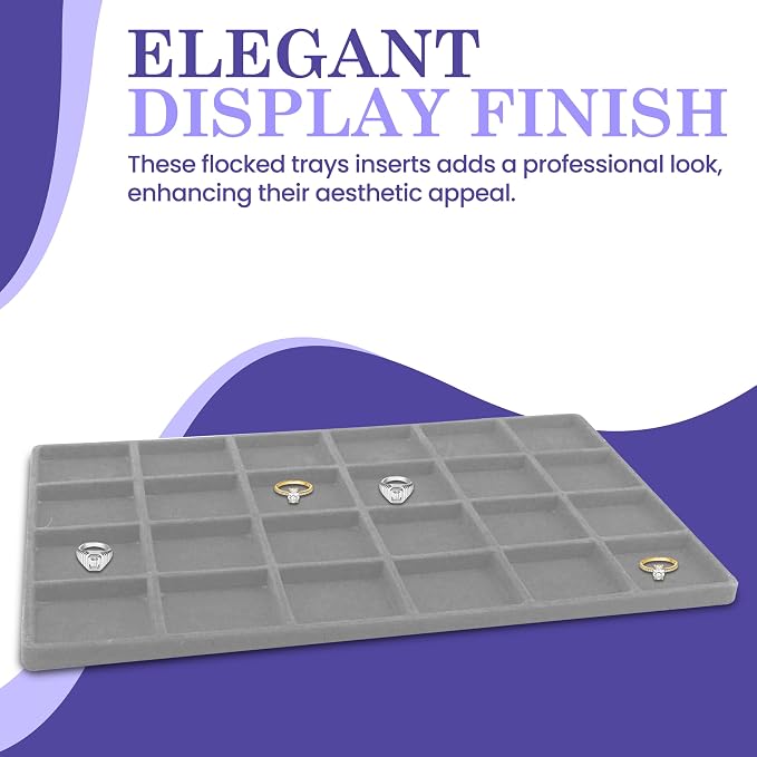 Novel Box 5 Pack 24-Slot Gray Liner Jewelry Storage Tray Inserts 14.75x8.25x1 - Image 5